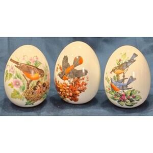 Decorative Avon Ceramic Eggs with Bird Illustrations Set of 3